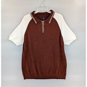 Mens Raglan Polo Shirt XL Brown Terry Academia Rugby Sopranos Retro Knit